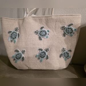 Embroidered Beaded Turtle Tote Bag